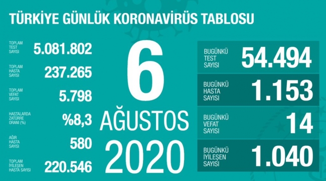 Türkiye'de toplam vaka sayısı 237 bin 265