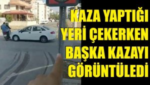 Kaza yaptığı yeri çekerken başka kaza anını görüntüledi