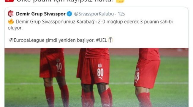 Spor Kulüpleri Sivasspor'u tebrik etti