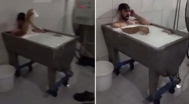 Süt kazanında banyo keyfi yapanlar tutuklandı