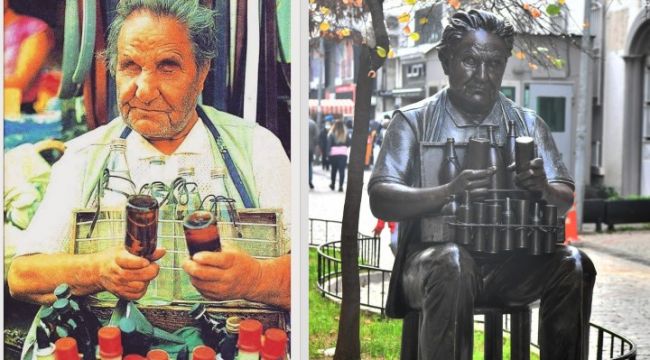 Kemeraltı'na 'Benzinci Kör Hafız'ın heykeli dikildi