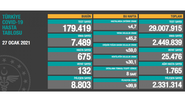 Türkiye'de Güncel Korona Virüs Tablosu: 7 bin 489 pozitif 