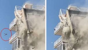 İzmir'de bina yıkılırken aşağı kedi düştü