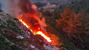 Kuşadası'nda hafriyat döküm alanında yangın çıktı