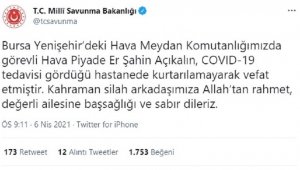 Bir asker korona virüsten hayatını kaybetti