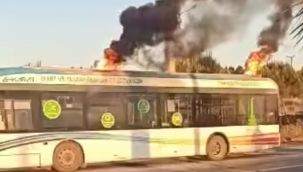Elektrikli otobüste yangın çıktı 