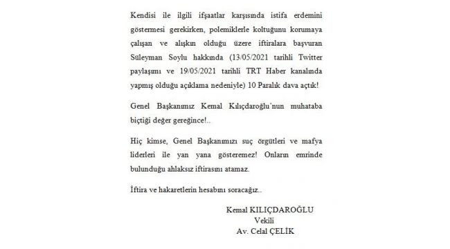Kılıçdaroğlu, Soylu'ya 10 kuruşluk dava açtı