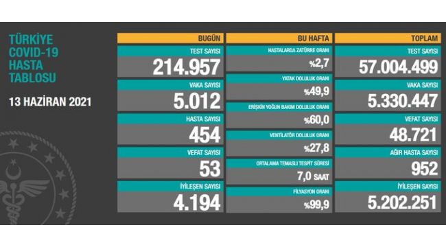 13 Haziran: Yeni vaka sayısı 5 bin 12