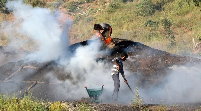 Mangal kömürü üretmek için gece gündüz mesai yapıyorlar