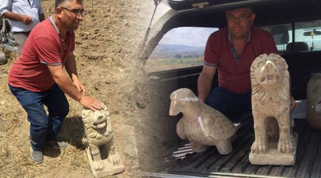 Tarlasında aslan ve kartal buldu