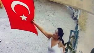 Türk bayrağına koparıp çöpe attı