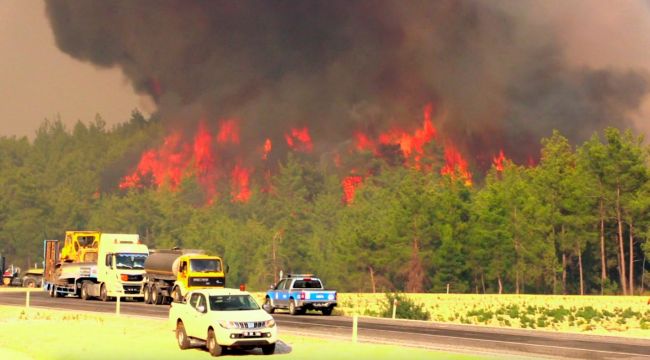 Evlere yaklaşan alevlere yangın tüpüyle müdahale
