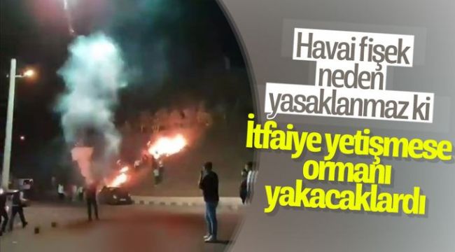 İzmir'de düğünde ormana doğru havai fişek atıldı