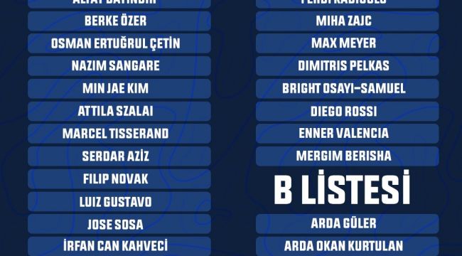 Fenerbahçe'nin Avrupa Ligi kadrosu belli oldu