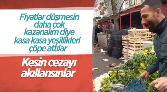 Sebze halindeki taze soğan ve kıvırcıkların çöpe atıldığı görüldü