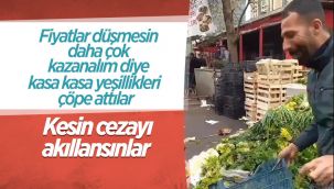 Sebze halindeki taze soğan ve kıvırcıkların çöpe atıldığı görüldü