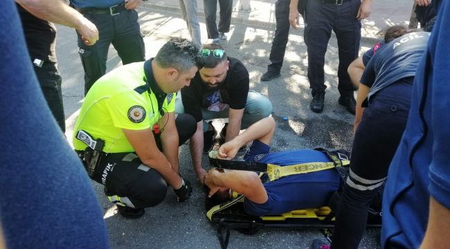 Taksinin çarptığı polis memuru yaralandı