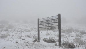 Spil Dağı Milli Parkı'na mevsimin ilk karı düştü