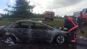 Yanan otomobile Orman ekibi müdahale etti