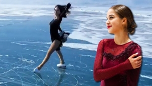 Çıldır gölünde buz pateni yapınca bir anda gündem oldu