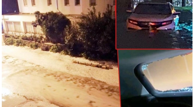 Dolu kabusu! Araçların camları kırıldı