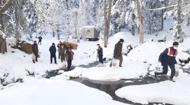 Kaz Dağları'nda yaban hayvanları için doğaya yem bırakıldı
