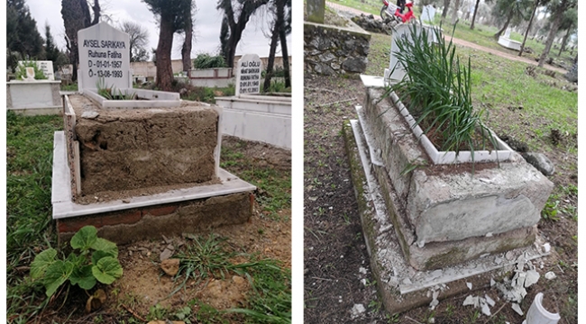 Menderes ilçesinde mezar mermerleri talan edildi