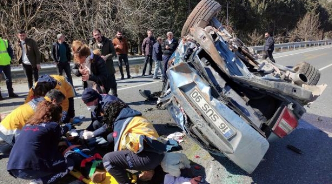Takla atan otomobilde 4 kişilik aile yaralandı