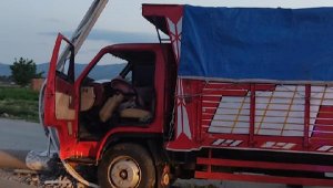 Direklere çarpan kamyonda 2 kardeş yaralandı