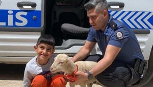 Polis, 2 çocuğa kuzu sevinci yaşattı