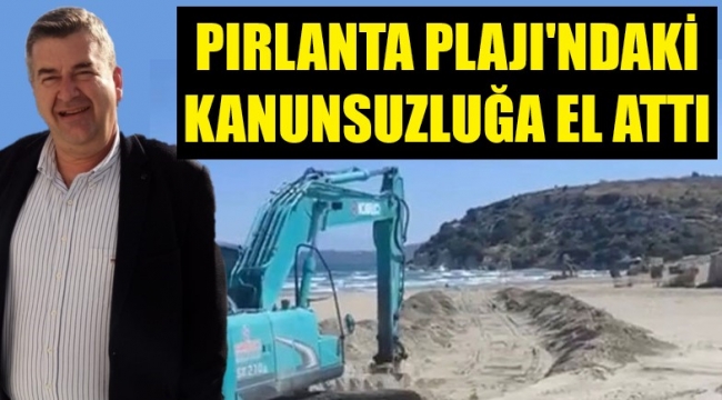 Çeşme'de plaja iş makinesi soktular, Başkan Oran işlem başlattı