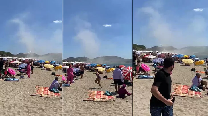 Plajda hortum çıktı! Tatilciler panik oldu