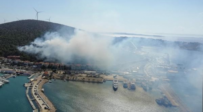 Çeşme marina arkasında orman yangını