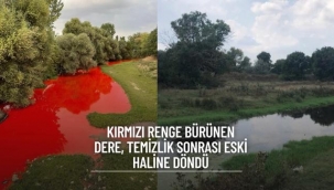 Kırmızı renge bürünen dere, temizlik sonrası eski haline döndü