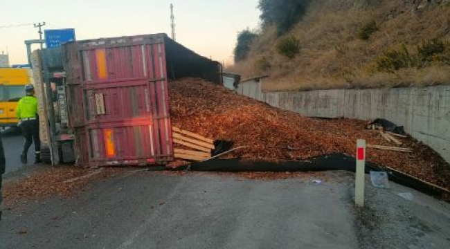 Turgutlu'da devrilen TIR'ın sürücüsü yaralandı