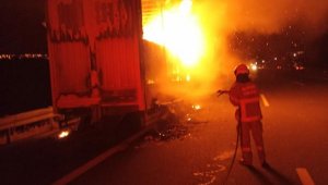 Yolda giden TIR'da yangın çıktı; 20 ton kağıt yandı