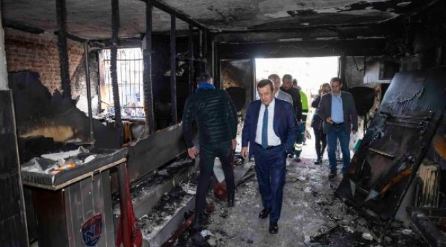 Belediye Başkanı Batur, yanan ilkokulda incelemelerde bulundu