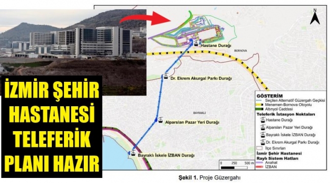 İzmir Şehir Hastanesi'ne 2.43 km'lik teleferik