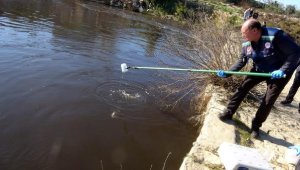 Siyaha bürünen nehirden su örneği alındı