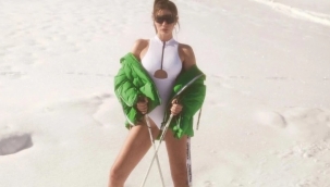 Karda mayo giyip kayak yaptı