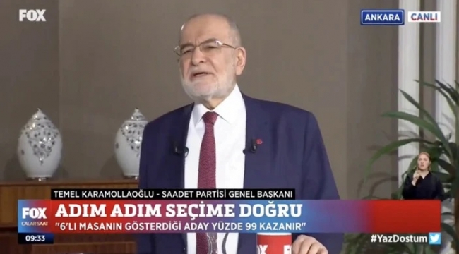 Karamollaoğlu: 6'lı masa, adayı kim olursa olsun seçimi yüzde 99 kazanacak