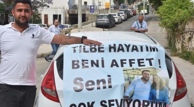 Boşanma davası açan eşine pankartlı özür