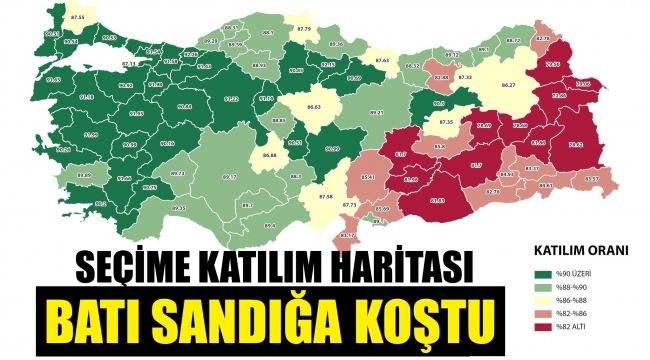 İl il seçime katılım haritası! İzmir rekortmen illerden
