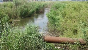 Tarım arazilerini sulayan kanal, siyah akıyor