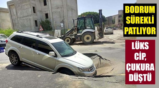 Bodrum'da su hattı yine patladı, cip içine düştü