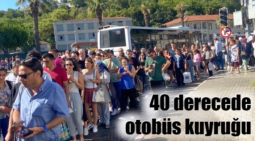 İzmir'de güneş altında otobüs kuyrukları oluştu