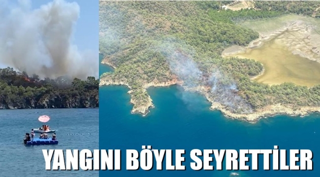 Orman yangınını denizden seyrettiler