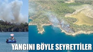 Orman yangınını denizden seyrettiler