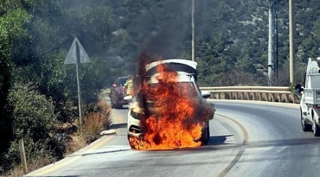 Otomobildeki yangın, ormana sıçramadan söndürüldü