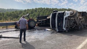 Devrilen kamyon, traktöre çarptı: 1 ölü, 4 yaralı